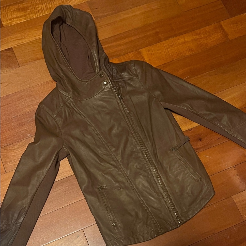 Hooded leather jacket